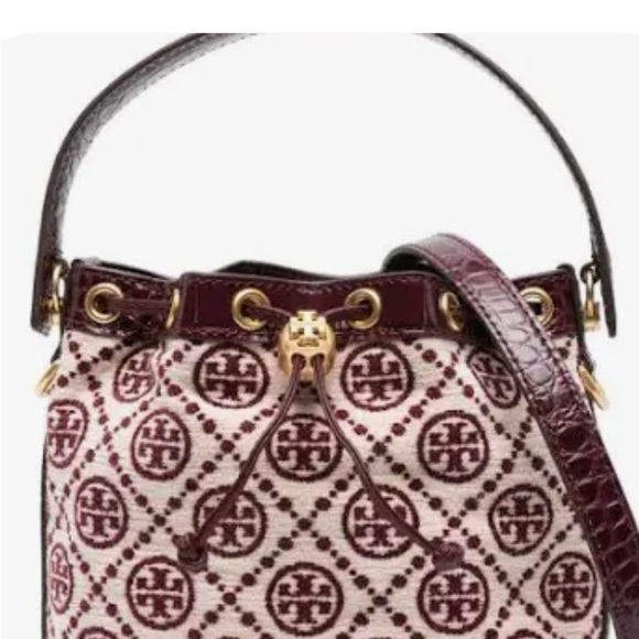 Tory Burch Garnet and Cream Chenille Bucket Bag - Picture 7 of 8